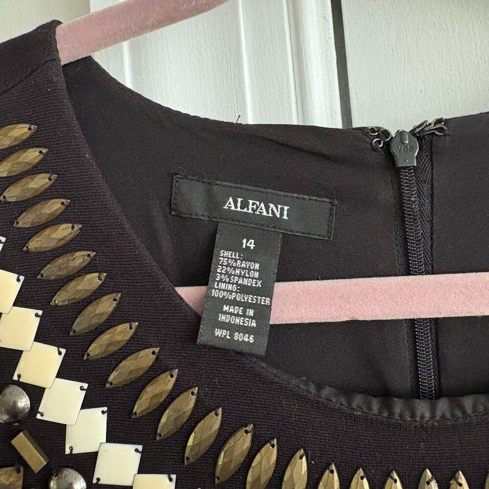 Alfani Black Sleeveless Embellished Beaded Neck Lined Sheath - SZ 14 - Picture 3 of 4